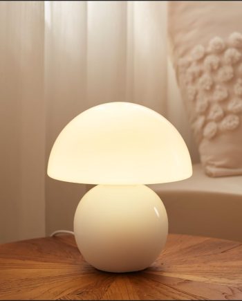 Mushroom Lamp Small Lamp, Table Bedside Nightstand Lamp for Bedroom, Cute Mini Modern Lamp Dimmable, Unique Aesthetic Home Decor for Living Room Girl Gifts, Ceramic Base Glass Lamp(White)