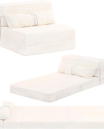 Folding Sofa Bed Couch,Single Size Foldable Futon  Bed with Pillow, Folding Sleeper Sofa  Bed Floor Mattress for Guest Room, Living Room, Beige