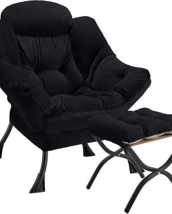 Lazy  with Folding Ottoman  Large  ,Contemporary Lounge Leisure Sofa  with Armrests Upholstered Sofa Arm Reading  for Bedroom,Dorm & Office(Black-f)