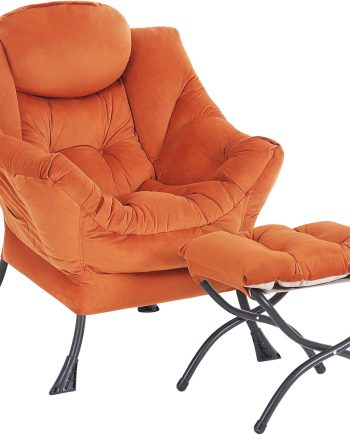Lazy  with Ottoman,    Contemporary Lounge Leisure Sofa  with Armrests, Reading  and Folding Footstool Set for Living Room, Bedroom, Orange