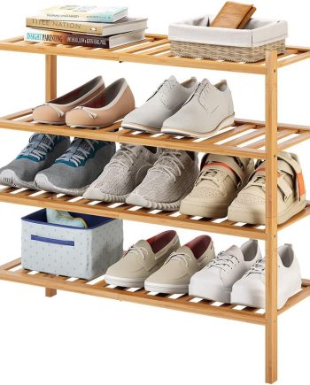 4-Tier Bamboo Shoe Rack for Entryway, Stackable | Heavy Duty | Multi-Function, Free Standing Shoe Racks for Bedroom Hallway Closet