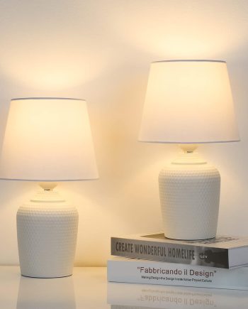 Small Table Lamps Set of 2, Bedside Nightstand Lamps for Bedroom Kid’s Room, Cute Desk Lamps with Studded Texture Base for Reading Nursery Living Room Office, White