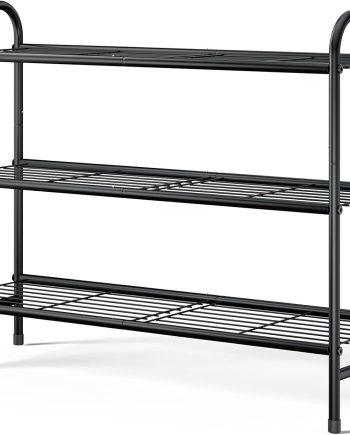 Shoe Rack - Stainless Steel Shoe Organizer, Sturdy Shoe Rack for Closet and Front Door Entrance, Free Standing Shoe Shelf, Closet Organizers and Storage, Black