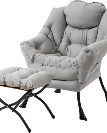 Lazy  with Ottoman,    Contemporary Lounge Leisure Upholstered Sofa  Set with Armrests, Reading  for Living Room, Bedroom, Office, White Grey