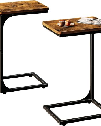 C Table Side Table Set of 2 Living Room Sets C Shaped Couch Tray End Tables Farmhouse, Rustic Brown