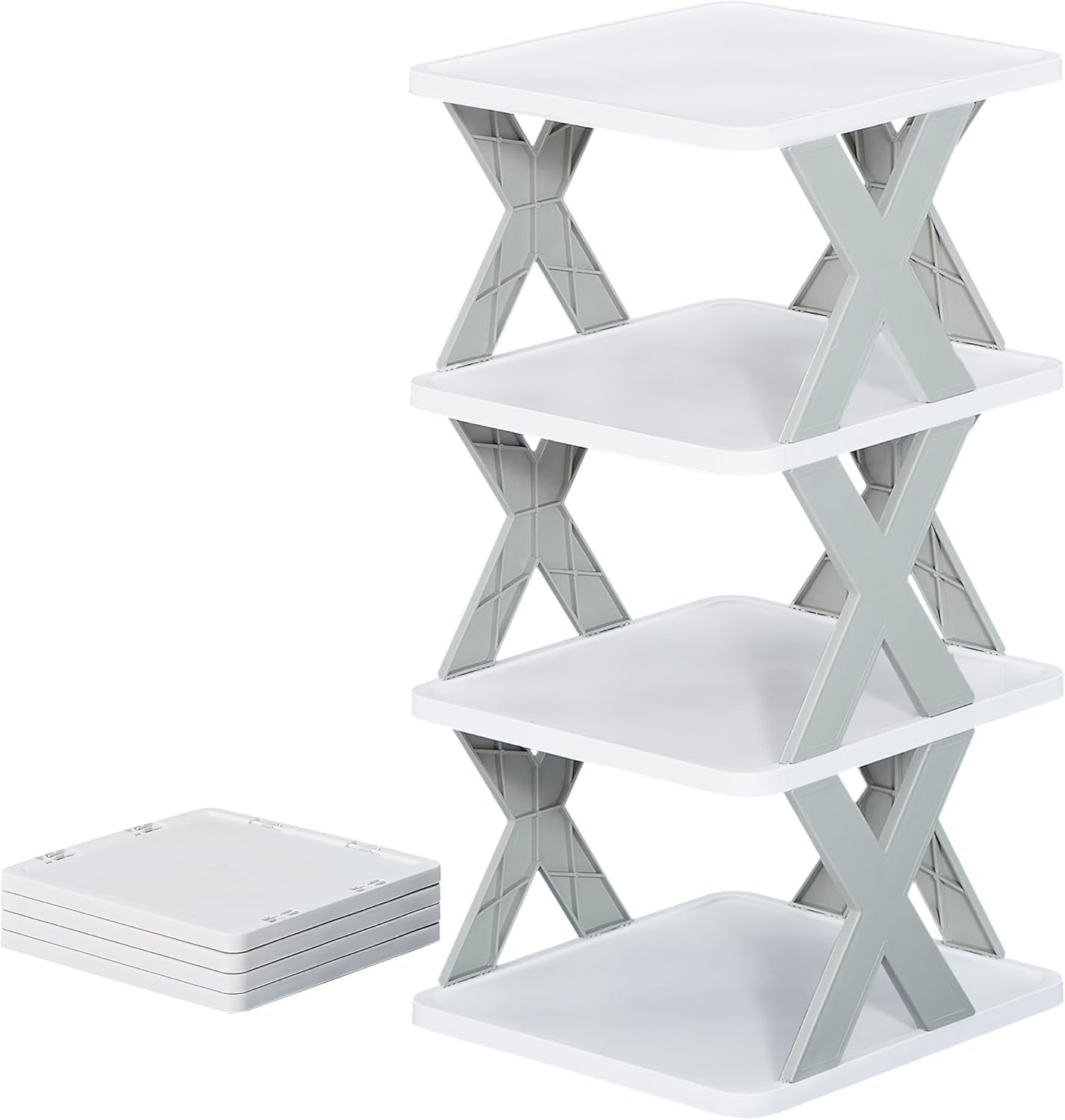 4 Tier Vertical Narrow Shoe Rack, Free Standing Shoe Racks, Skinny Shoe Shelf Easy Assembly, Compact Shoe Organizer Space Saving for Small Spaces, Entryway, Garage, Front Door Entrance, Grey