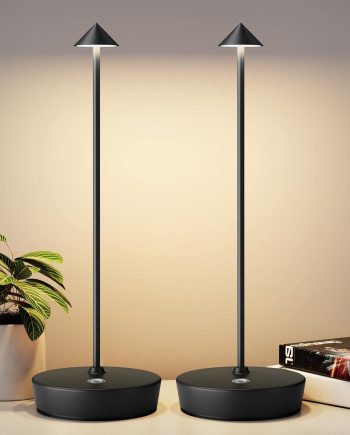 2Pack Rechargeable Cordless Table Lamp, Portable Powered LED Battery 6000mAh Metal USB Desk Lamp, 3 Levels Brightness Light for Restaurants Outdoor (2pack Black)