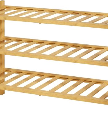 Bamboo Wooden Shoe Rack for Closet - Stackable Shoe Organizer with Modular Structure, Space-Saving Shoe Shelf for Entryway, Living Room, Bedroom, 26.8" x 11" x 18.9", Natural