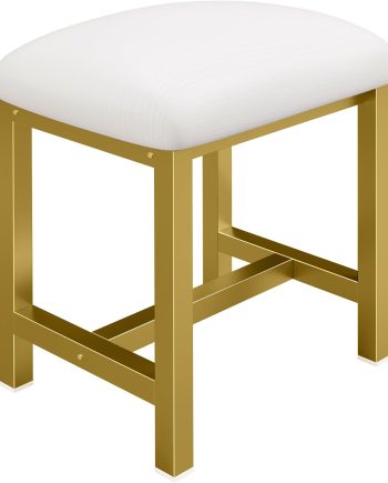 Small Vanity Stool, Cute Vanity Stools with Cushion, White Gold Makeup Vanity Chair for Small Spaces, Living Room, Bedroom, Bathroom, Entryway, Ottoman Foot Rest for Couch