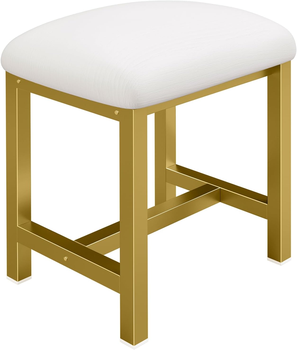 Small Vanity Stool, Cute Vanity Stools with Cushion, White Gold Makeup Vanity Chair for Small Spaces, Living Room, Bedroom, Bathroom, Entryway, Ottoman Foot Rest for Couch
