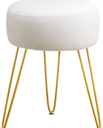 Vanity Stool, White Vanity Stools for Makeup Room, Round Ottoman Foot Stool, Velvet Footrest Vanity Chair for Bathroom Vanity, Bedroom, Living Room, Entryway, Offices