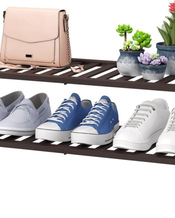 2-Tier Shoe Rack for Entryway, Bamboo Shoe Rack for Closet, Free Standing Shoe Racks for Indoor Outdoor, Stackable Shoe Shelf Storage Organizer for Hallway Closet