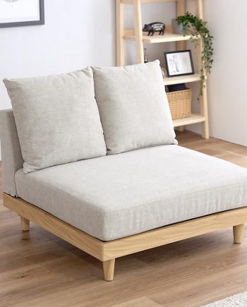 Floor Sofa, Scandinavian Style, Low Sofa, Single Seat, Natural Wood Frame, Armless Sofa, 1-Piece Sofa, Stylish, Single Person Use, Compact, Greige