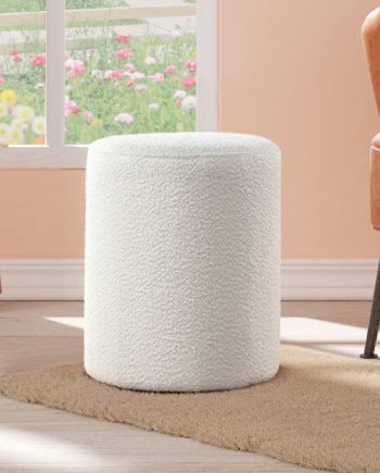 Modern Round Ottoman with Soft Padded Seat, Multifunctional Vanity Chairs for Makeup, Upholstered Footrest Stool Ottoman Foot Stool for Living Room, Bedroom, boucle, White