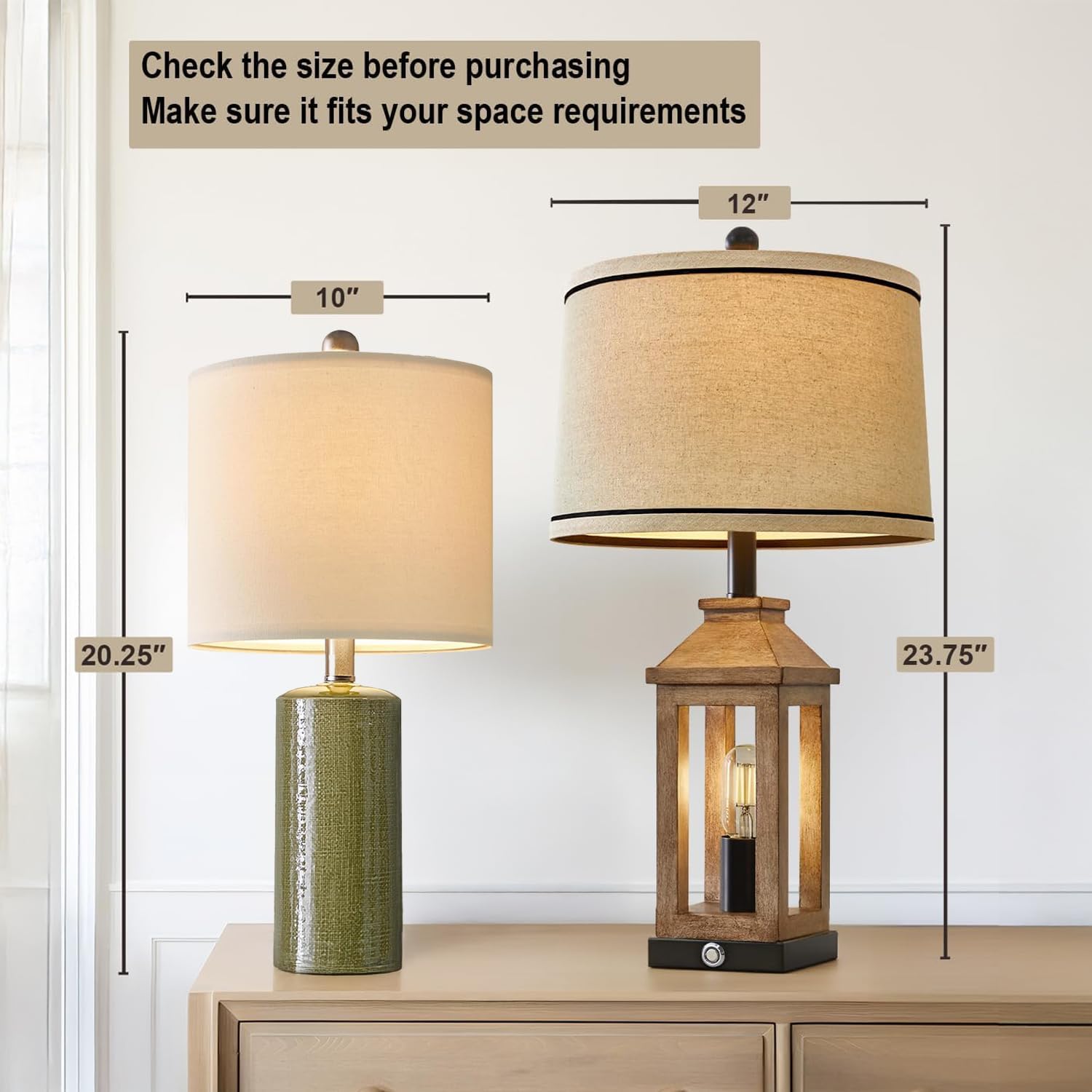 20.25" Small Single Table Lamp for Bedroom Modern Ceramic Nightstand Lamp Farmhouse Bedside Lamp Boho Living Room Lamp Green Side Table Lamp End Table Lamp