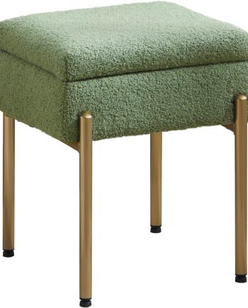 Vanity Stool Chair, Small Ottoman Stool with Storage, Makeup Vanity Chair with Anti-Slip Feet, Footstool Ottoman with Metal Legs, Storage Chairs for Makeup Room, Bedroom, Living Room (Green)