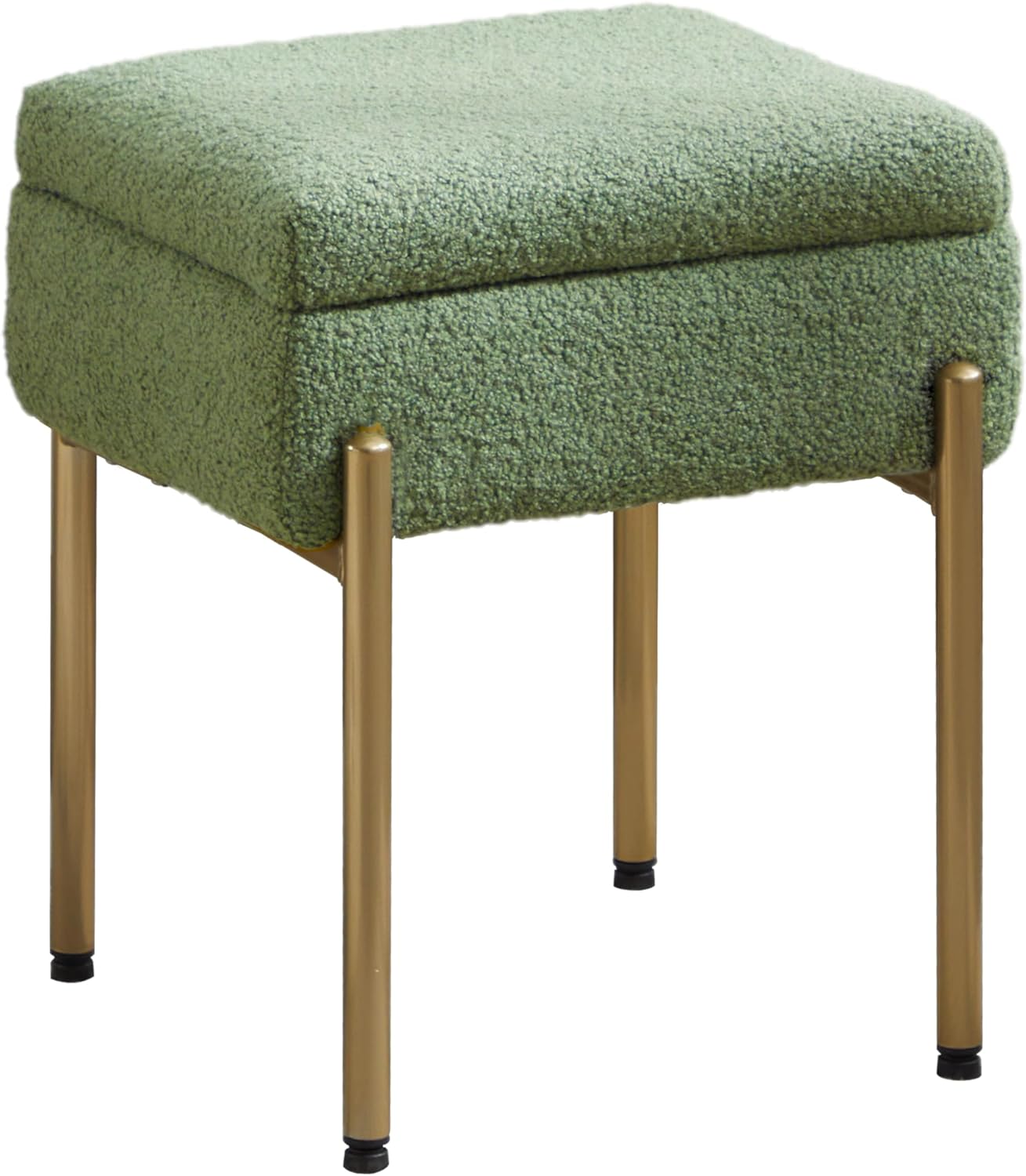 Vanity Stool Chair, Small Ottoman Stool with Storage, Makeup Vanity Chair with Anti-Slip Feet, Footstool Ottoman with Metal Legs, Storage Chairs for Makeup Room, Bedroom, Living Room (Green)