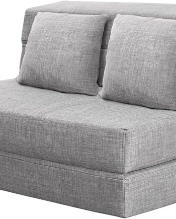 60" Folding Sleeper  Sofa Bed Lazy Couch with 2 Pillows, Queen Size Memory Foam Washable Cover, Light Gray