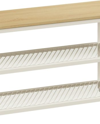 3-Tier Shoe Rack, Shelf Storage Bench with Metal Mesh Shelves and Seat, Free Standing Shoe Organizer for Entryway, 11.8 x 28.7 x 17.7 Inches, Oak Beige and Classic White