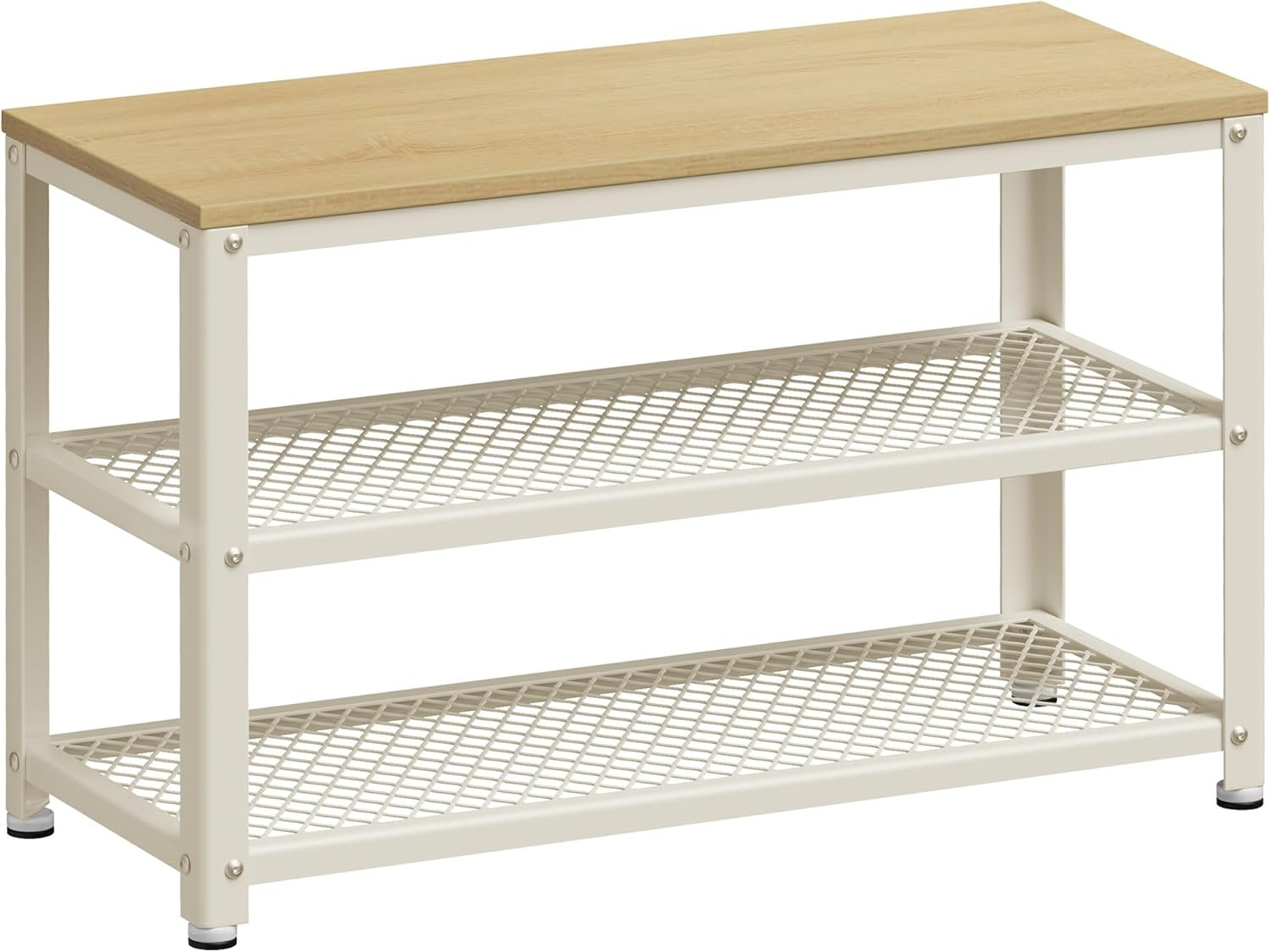 3-Tier Shoe Rack, Shelf Storage Bench with Metal Mesh Shelves and Seat, Free Standing Shoe Organizer for Entryway, 11.8 x 28.7 x 17.7 Inches, Oak Beige and Classic White