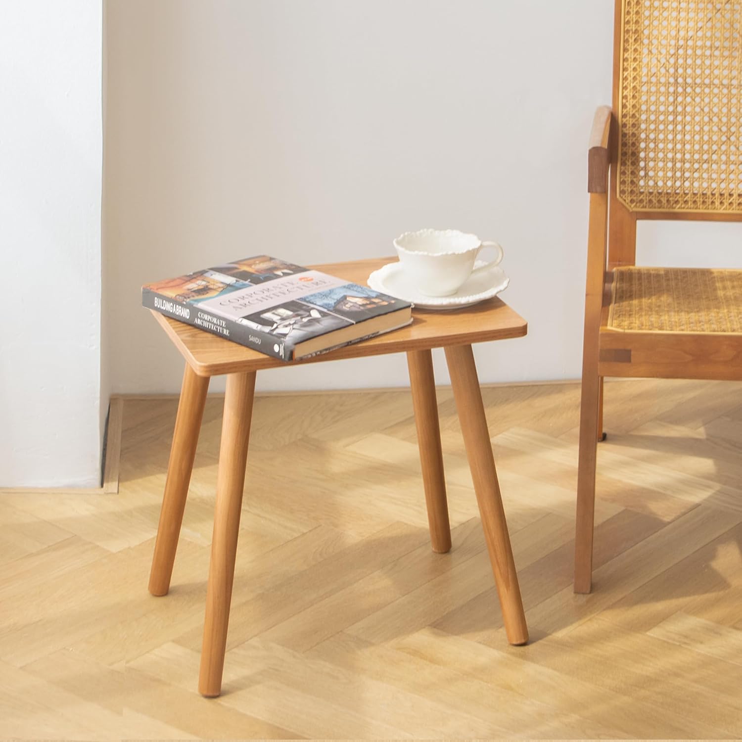 Mid Century Modern Side Table, Small End for Living Room Bedroom Office Small Spaces, Modern Side Table Nightstand with Solid Wood, Easy Assembly, (Brown)