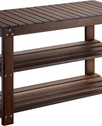 Bamboo Shoe Rack Bench, 3 Tier Sturdy Shoe Bench, Storage Shoe Organizer, Holds up to 300lbs for Entryway Bedroom Living Room Balcony, Brown