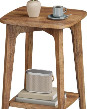 Side Table, Small Square End Table with Lower Shelf, Nightstand for Small Spaces, Living Room, Bedroom, Honey Brown