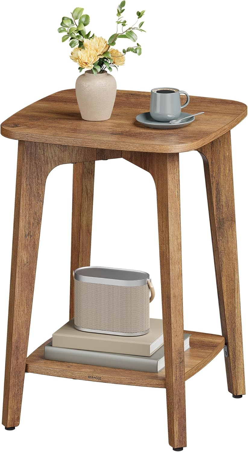 Side Table, Small Square End Table with Lower Shelf, Nightstand for Small Spaces, Living Room, Bedroom, Honey Brown