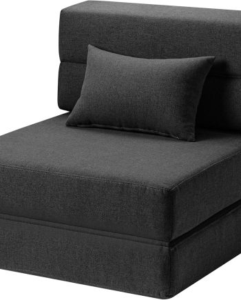 Folding Sofa Bed with Pillow- Convertible  Floor Couch & Sleeping Mattress, Foldable Memory Foam Sleeper for Living Room/Dorm/Guest Room/Home Office/Apartment/Loft, Single26, Dark Gray