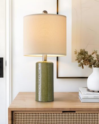 20.25" Small Single Table Lamp for Bedroom Modern Ceramic Nightstand Lamp Farmhouse Bedside Lamp Boho Living Room Lamp Green Side Table Lamp End Table Lamp