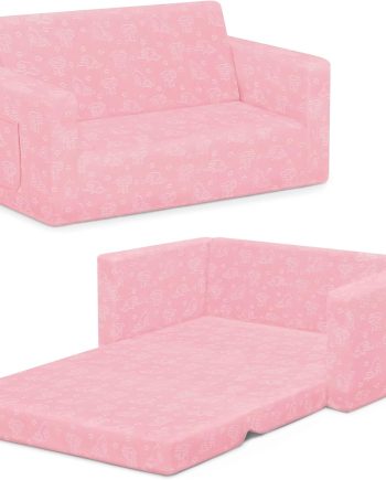 Extra Wide Convertible Sofa to Lounger, Comfy 2-in-1 Flip Open Couch/Sleeper for Kids, Pink