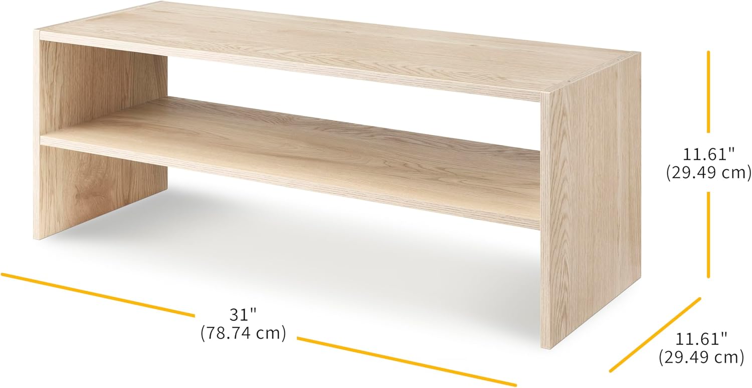 Wood Stackable 2-Shelf Shoe Rack, White Oak, 31 inches