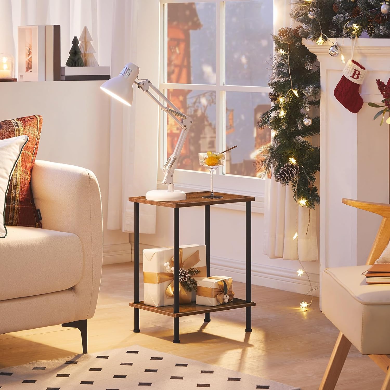 End Table, Small Side Table, Nightstand with 2-Layer Storage Shelves, Sofa Table for Small Spaces, Living Room, Bedroom, Stable Frame, Easy Assembly, Rustic Brown