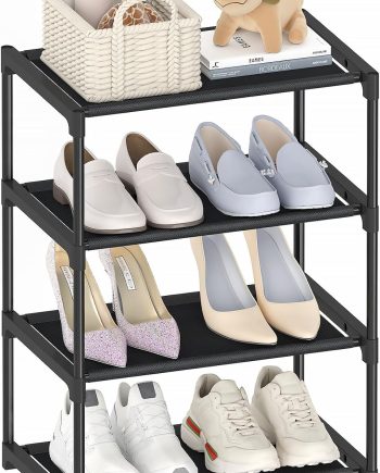 4 Tier Small Shoe Rack, Narrow Stackable Kids Toddler Adult Shoe Storage Organizer Shelf for Closet Floor Entryway Bedroom, Space Saver Shoe Rack Organization Shelves