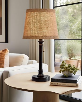 19.5" Small Table Lamp for Bedroom - Bedside Lamps for Nightstand, Black Table Lamp for Living Room with Fabric Shade, Desk Reading Lamp for Kids Room Living Room Office Dorm