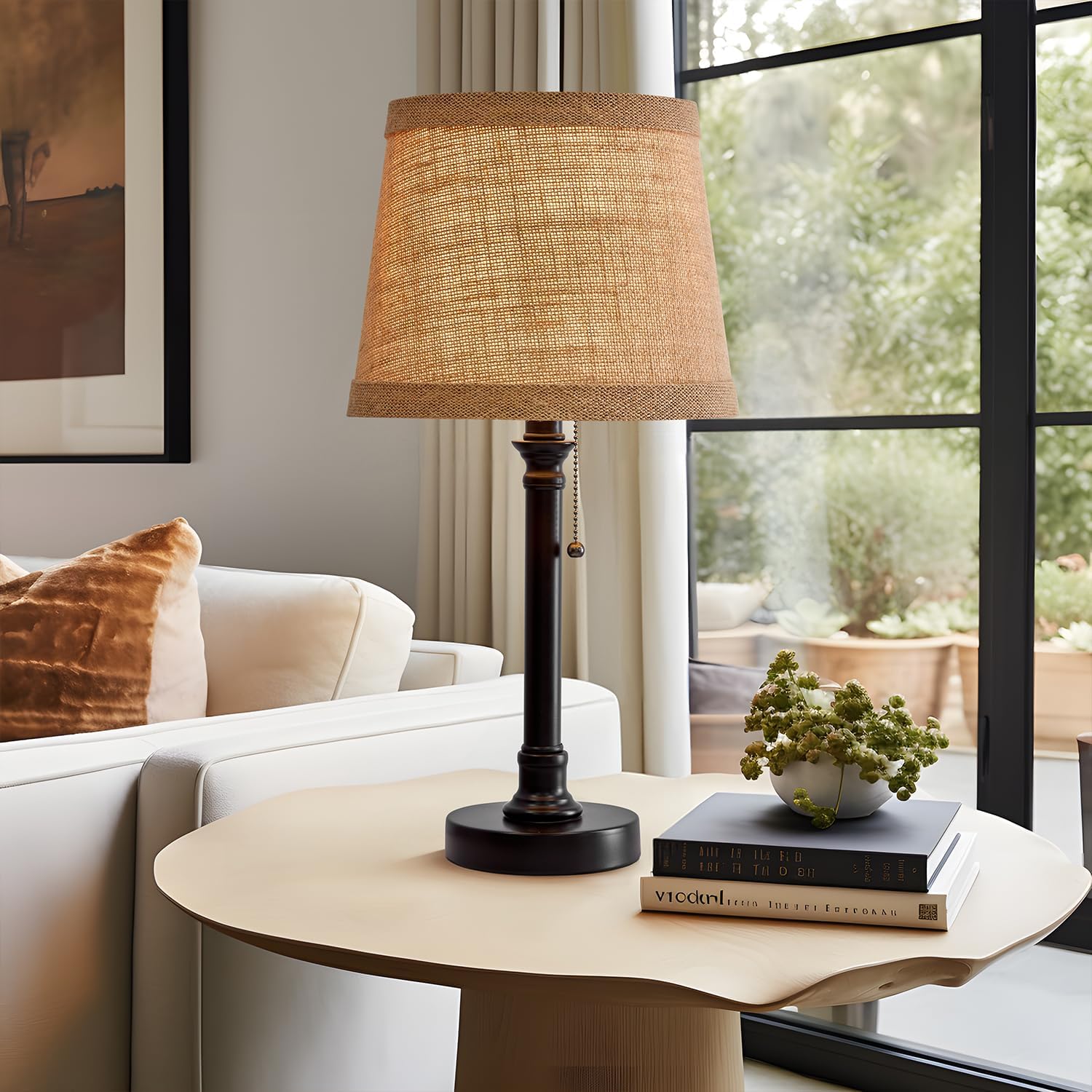 19.5" Small Table Lamp for Bedroom - Bedside Lamps for Nightstand, Black Table Lamp for Living Room with Fabric Shade, Desk Reading Lamp for Kids Room Living Room Office Dorm