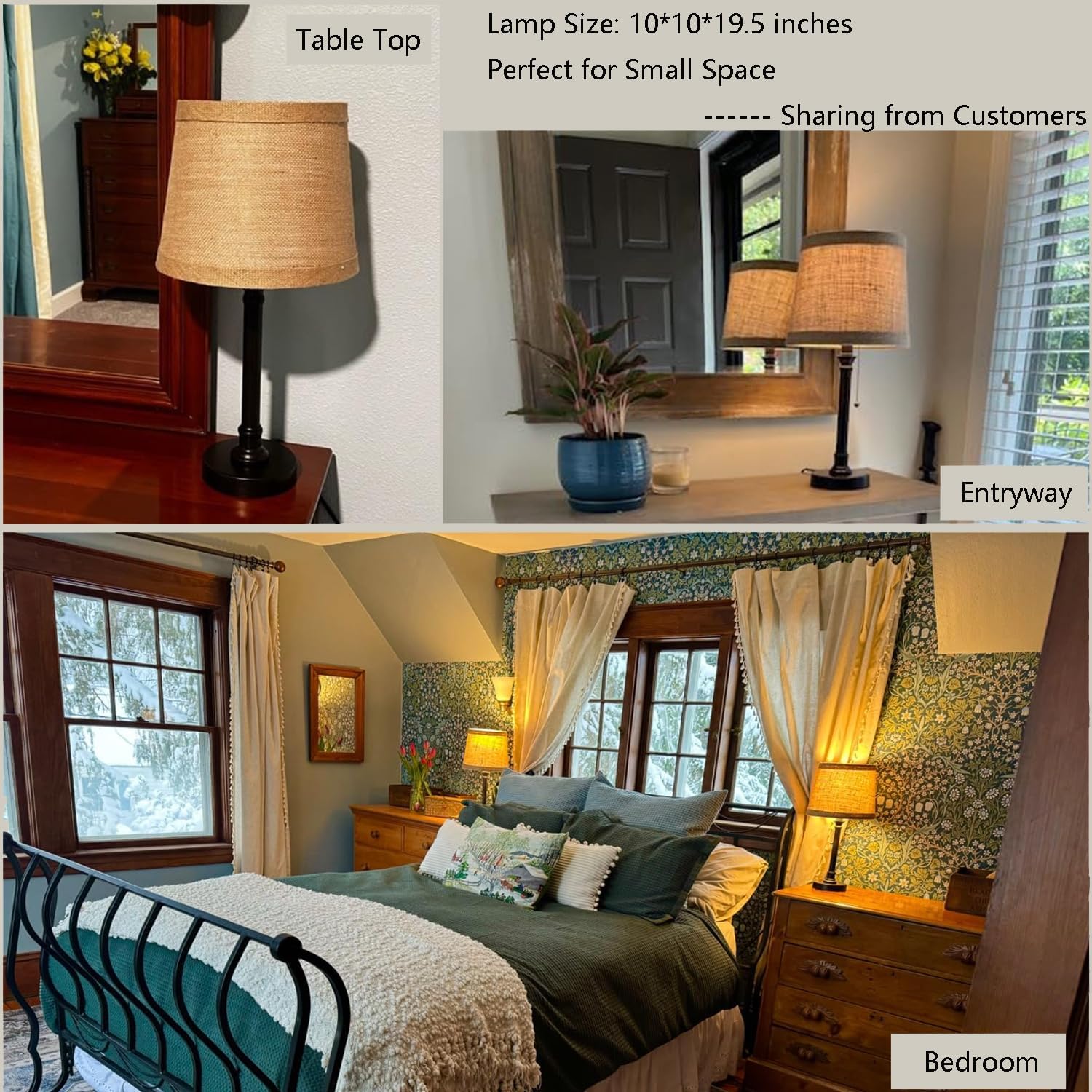 19.5" Small Table Lamp for Bedroom - Bedside Lamps for Nightstand, Black Table Lamp for Living Room with Fabric Shade, Desk Reading Lamp for Kids Room Living Room Office Dorm