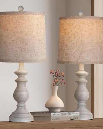 Traditional Table Lamp Set of 2, Rustic Farmhouse Table Lamps for Living Room Bedroom, 22" Bedside Desk Lamps Vintage Nightstand Lamps with Linen Shades, Antique Grey