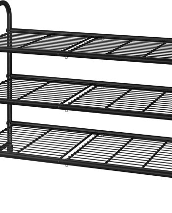 3 Tier Stackable Shoe Rack, Expandable Adjustable Shoe Shelf Storage Organizer, Wire Grid, Black