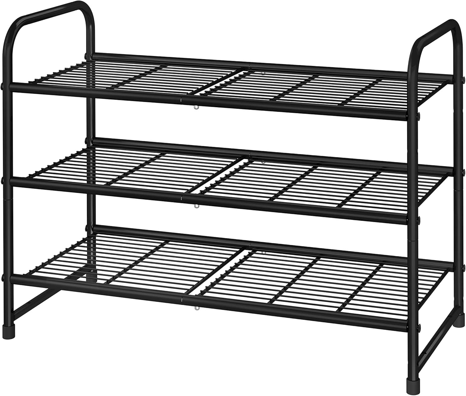 3 Tier Stackable Shoe Rack, Expandable Adjustable Shoe Shelf Storage Organizer, Wire Grid, Black