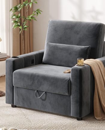 39" Velvet Sofa, Single Couch with Storage,  &  Ports, Cup Holders, Washable Covers, Side Piano Key Design Sofas for Living Room