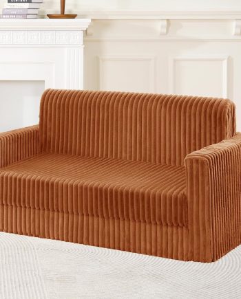 Convertible Folding Sofa Bed, Foldable Sleeper Couch with Armrest, Comfy Floor Couch, Fold Out Lounge  Bed, Multi-Functional Lazy Sofa for Bedroom Living Room Dorm Home Office (Orange)