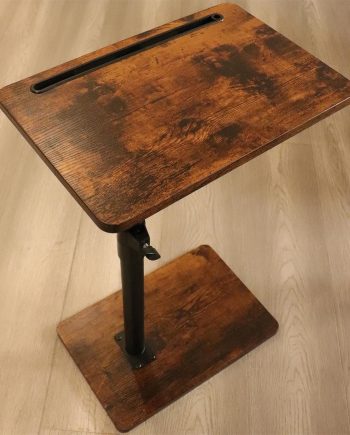 Sofa Armrest Tray Table for Couch - 360° Swivel Height Adjustable End for Small Spaces, Snack Side Table for Bed or Chair with Phone & Tablet Slot (Rustic,Standard)