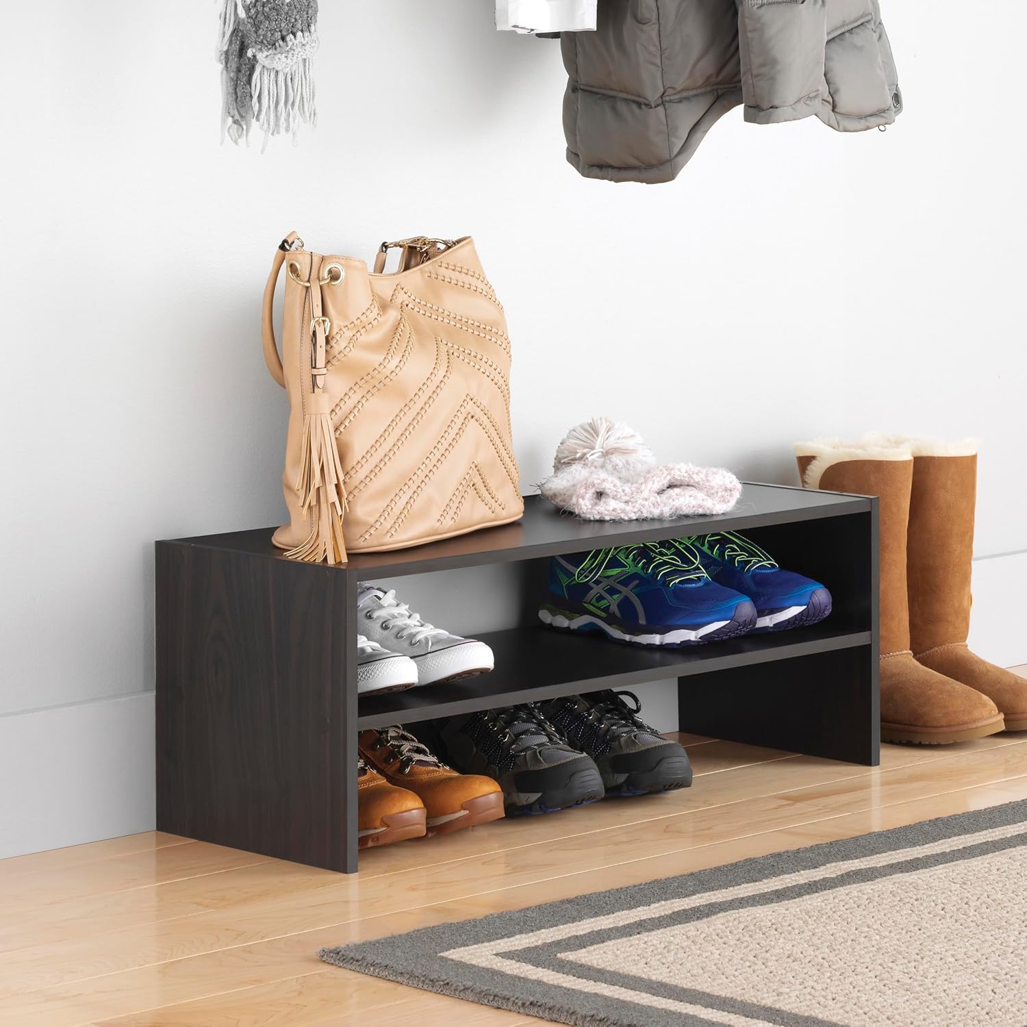 Stackable 2-Tier Shoe Shelf, 31 inch, Espresso