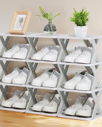 4 Tier Vertical Narrow Shoe Rack, Free Standing Shoe Racks, Skinny Shoe Shelf Easy Assembly, Compact Shoe Organizer Space Saving for Small Spaces, Entryway, Garage, Front Door Entrance, Grey