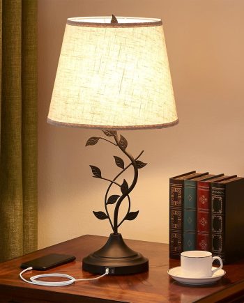 USB Charging Bedside Nightstand Lamp for Living Room and Bedroom - Traditional Tall Retro Desk Lamp with USB-A and USB-C Ports