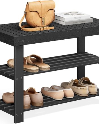 Shoe Rack Bench, 3-Tier Bamboo Shoe Storage Organizer, Entryway Bench, Holds Up to 286 lb, 11.3 x 27.6 x 17.8 Inches, for Entryway Bathroom Bedroom, Ink Black ULBS04H