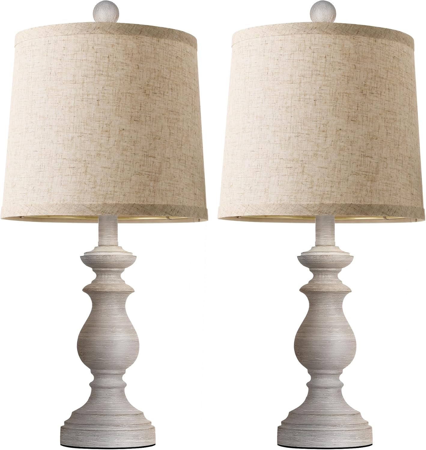 Traditional Table Lamp Set of 2, Rustic Farmhouse Table Lamps for Living Room Bedroom, 22" Bedside Desk Lamps Vintage Nightstand Lamps with Linen Shades, Antique Grey