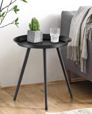 Small Black Side Table,Modern Round Metal end Table,Simple Circle  for Outdoor Living Room Bedroom Bathroom Office