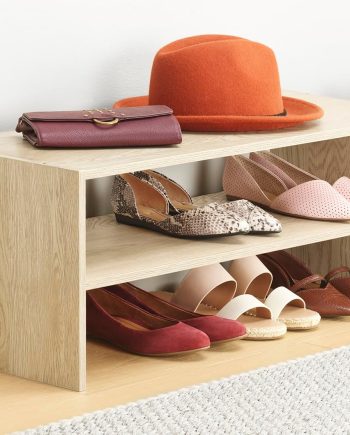 Wood Stackable 2-Shelf Shoe Rack, White Oak, 31 inches